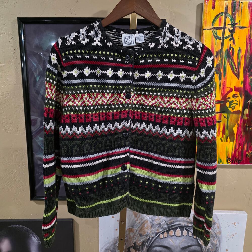 90s Vintage Cottagecore Chunky Vintage Colorblock Knit Sweater Size Small